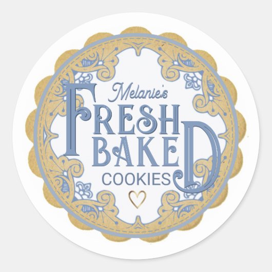 FRESH BAKED Cookies Heart and Kraft Scallop Border Ronde Sticker (Voorkant)