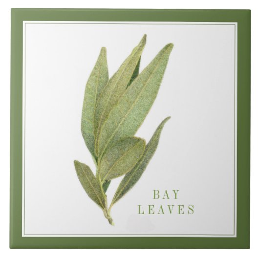 FRESH BAY LEAVES 6 "x6" Keramische Tegel (+tekst)  Tegeltje (Voorkant)