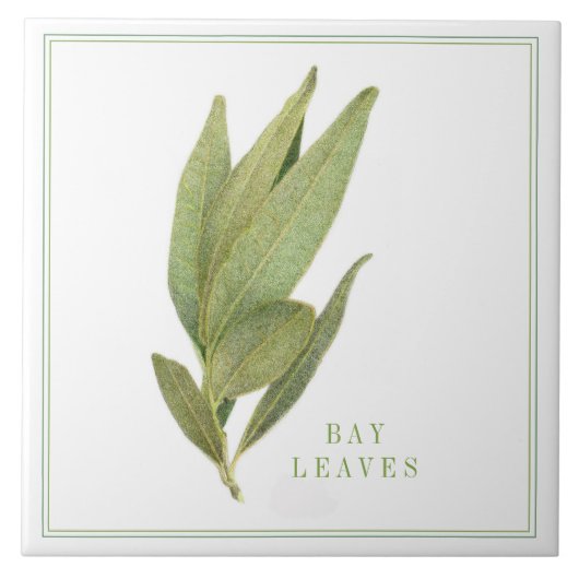 FRESH BAY LEAVES 6 "x6" Keramische Tegel (+tekst) Tegeltje (Voorkant)