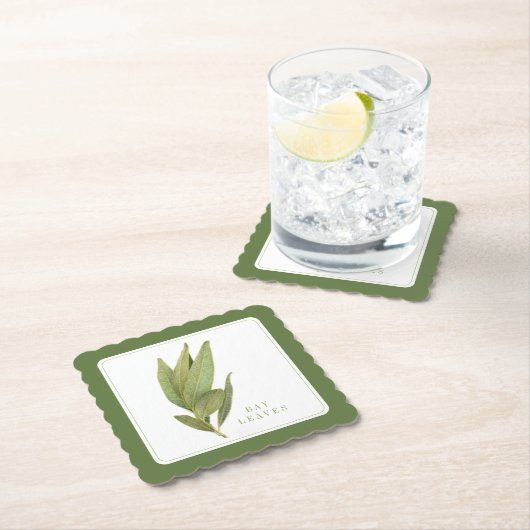 FRESH BAY LEAVES Fancy Vierkant Onderzetter +tekst (Insitu)