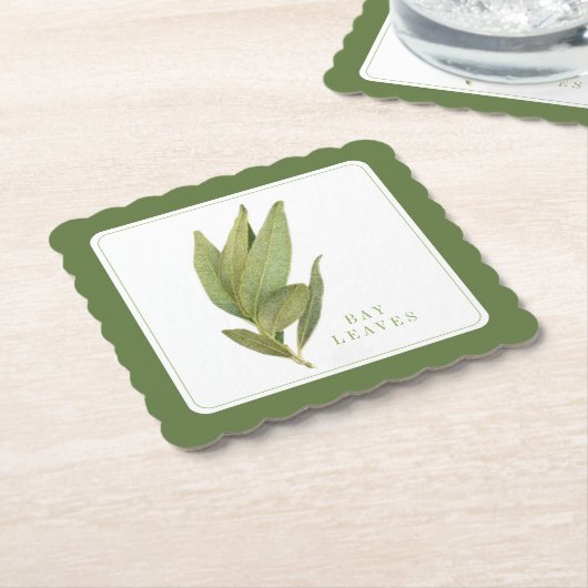 FRESH BAY LEAVES Fancy Vierkant Onderzetter +tekst (Gebogen)