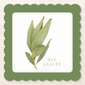 FRESH BAY LEAVES Fancy Vierkant Onderzetter +tekst (Voorkant)