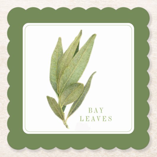 FRESH BAY LEAVES Fancy Vierkant Onderzetter +tekst (Voorkant)