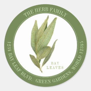 FRESH BAY LEAVES Grote ronde adreszegels - Groen Sticker