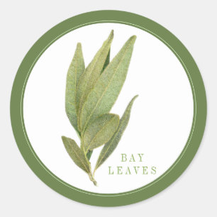 FRESH BAY LEAVES Grote ronde Stickers +tekst Groen