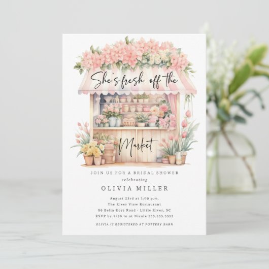 Fresh Blooms Bruids Douche Uitnodiging (Staand voorkant)