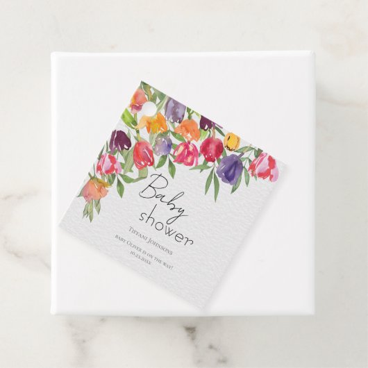 Fresh Blooms Tulpen en groen Baby shower Bedankjes Labels (In situ)