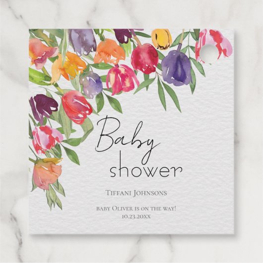 Fresh Blooms Tulpen en groen Baby shower Bedankjes Labels (Achterkant)