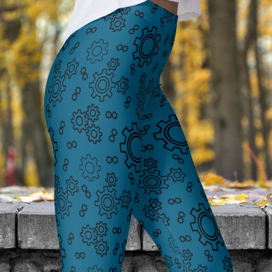 Fresh Blue Ocean Cogs Patroon Leggings