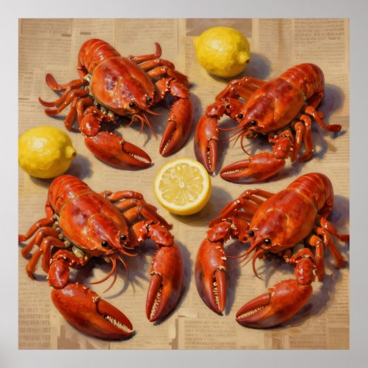 Fresh Boiled Lobster Lemon Newspaper Feast Poster (Voorkant)