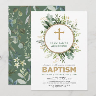 Fresh Botanical Greenery Gold Neutral Baptism Kaart
