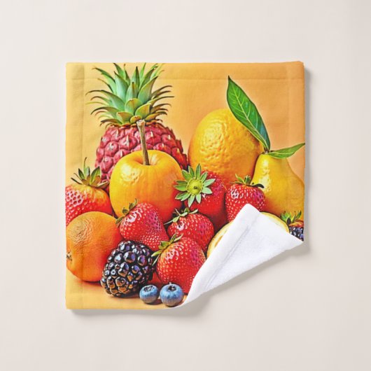 Fresh Bounty: Vibrant Fruit Harvest Design Bad Handdoek (Wasdoekje)