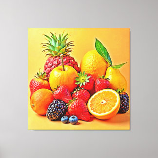 Fresh Bounty: Vibrant Fruit Harvest Design  Canvas Afdruk