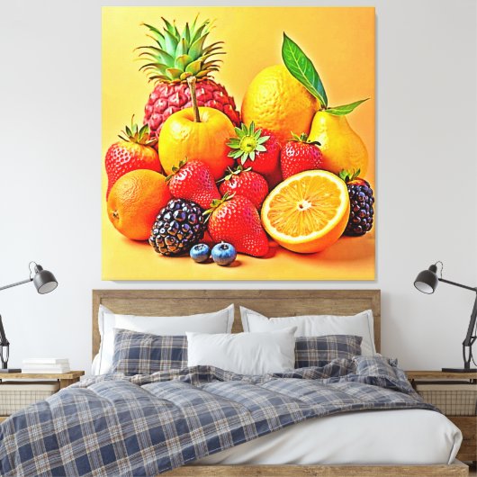 Fresh Bounty: Vibrant Fruit Harvest Design Canvas Afdruk (Insitu (Slaapkamer))