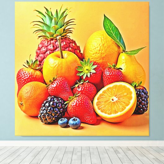 Fresh Bounty: Vibrant Fruit Harvest Design  Canvas Afdruk (Insitu (Houten vloer))