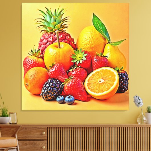 Fresh Bounty: Vibrant Fruit Harvest Design  Canvas Afdruk (Insitu (Woonkamer))