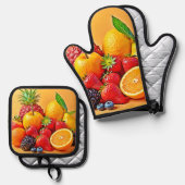 Fresh Bounty: Vibrant Fruit Harvest Design  Ovenwant & Pannenlap Set (Voorkant / Achterkant)