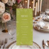 Fresh Bright Lime Green Drawn Floral Bloom Wedding Menu