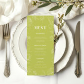 Fresh Bright Lime Green Drawn Floral Bloom Wedding Menu