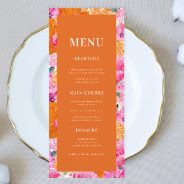 Fresh Bright Pink and Oranje Floral Bloom Wedding Menu