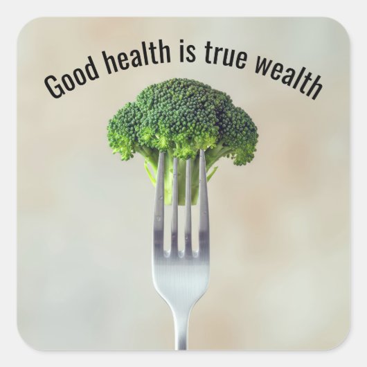 Fresh Broccoli Floret On a Fork With Quote Vierkante Sticker (Voorkant)