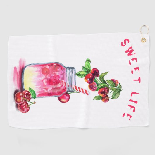 Fresh Cherries Drink Golfhanddoek - Aangepaste tek (Horizontaal)