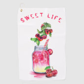 Fresh Cherries Drink Golfhanddoek - Aangepaste tek (Voorkant)