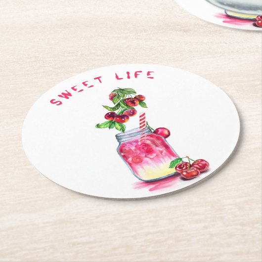 Fresh Cherry Drink Paper Onderzetter - Aangepaste (Gebogen)