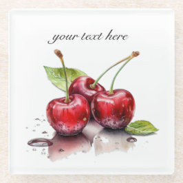 Fresh Cherry Trio in Waterverf, op maat Glazen Onderzetter