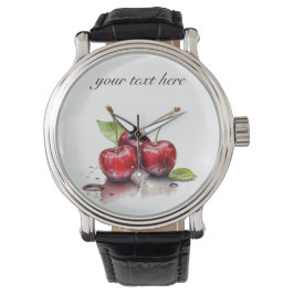 Fresh Cherry Trio in Waterverf, op maat Horloge