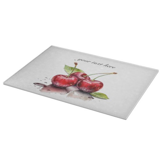 Fresh Cherry Trio in Waterverf, op maat Snijplank (Hoek)