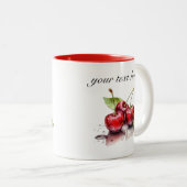 Fresh Cherry Trio in Waterverf, op maat Tweekleurige Koffiemok (Voorkant rechts)