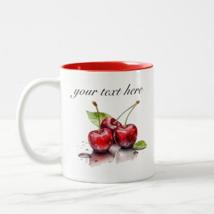 Fresh Cherry Trio in Waterverf, op maat Tweekleurige Koffiemok