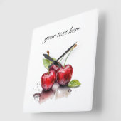 Fresh Cherry Trio in Waterverf, op maat Vierkante Klok (Hoek)