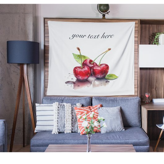 Fresh Cherry Trio in Waterverf, op maat Wandkleed