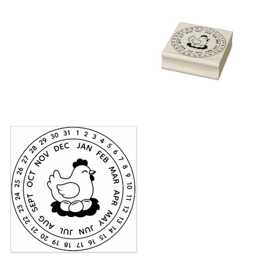Fresh Chicken Eggs Carton Date Wheel Rubberstempel (Gestempeld)