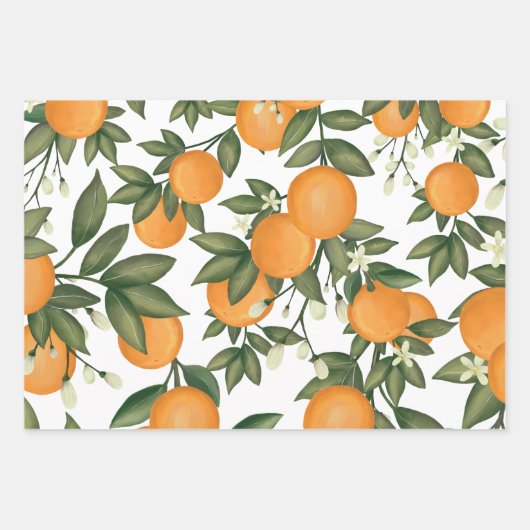 Fresh Citrus Oranje Summer Botanical Greenery Inpakpapier Vel (Voorkant)