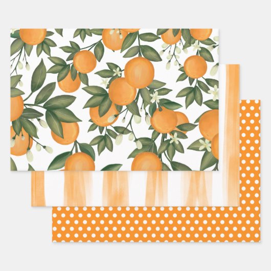 Fresh Citrus Oranje Summer Botanical Greenery Inpakpapier Vel (Set)