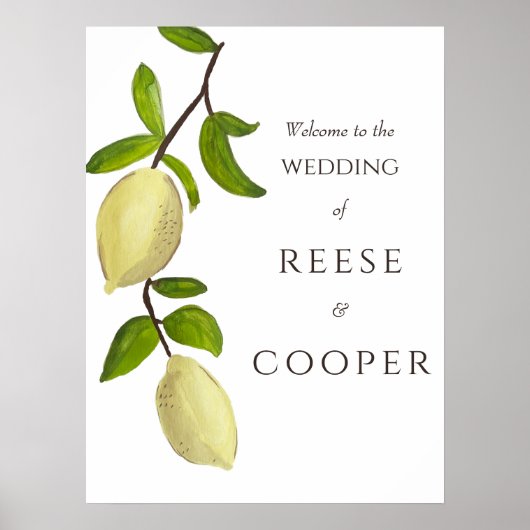 Fresh Citrus Painted Lemons Mediterranean Welcome Poster (Voorkant)