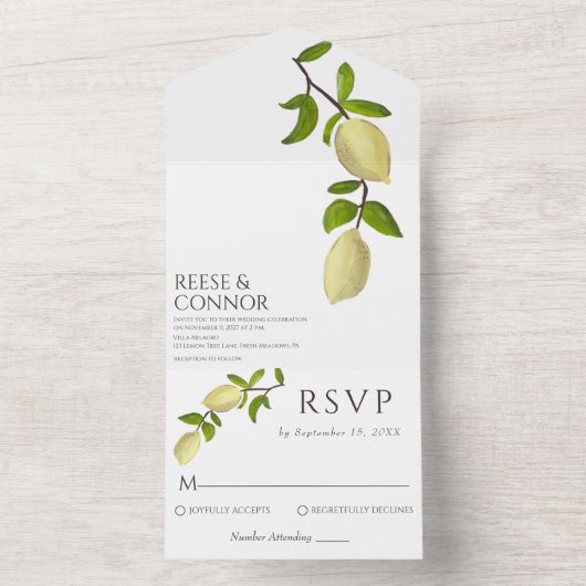 Fresh Citrus Painted Lemons Modern Mediterranean All In One Uitnodiging (Binnen)