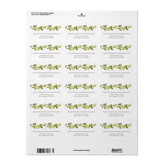 Fresh Citrus Painted Lemons Modern Mediterranean Etiket (Full Sheet)