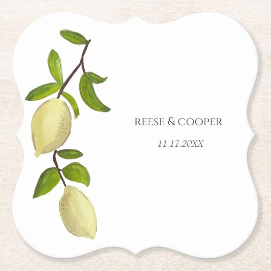 Fresh Citrus Painted Lemons Modern Mediterranean Kartonnen Onderzetters (Voorkant)