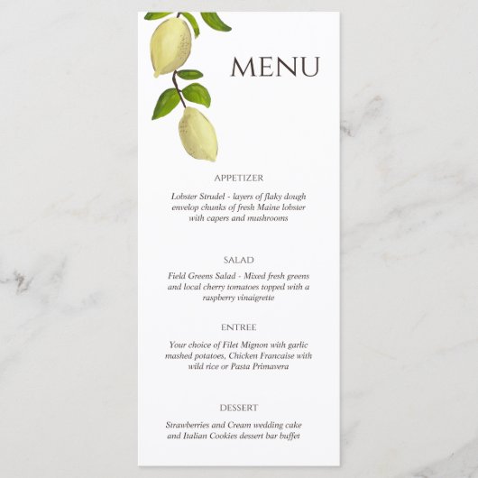 Fresh Citrus Painted Lemons Modern Mediterranean Menu (Voorkant)