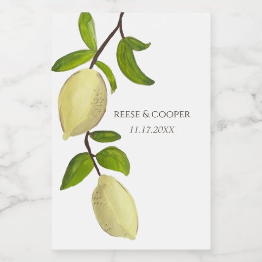 Fresh Citrus Painted Lemons Modern Mediterranean Wijn Etiket (Enkel label)