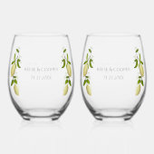 Fresh Citrus Painted Lemons Modern Mediterranean Wijnglas Zonder Voet (Achterkant)