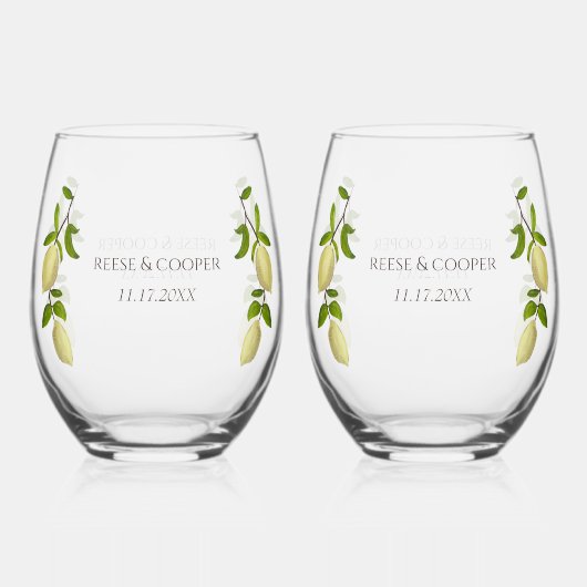 Fresh Citrus Painted Lemons Modern Mediterranean Wijnglas Zonder Voet (Voorkant)