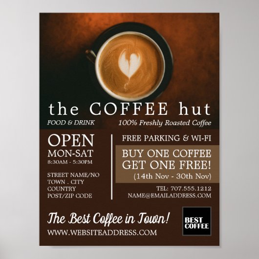 Fresh Coffee, Barista, Café, Coffeehouse Advert Poster (Voorkant)