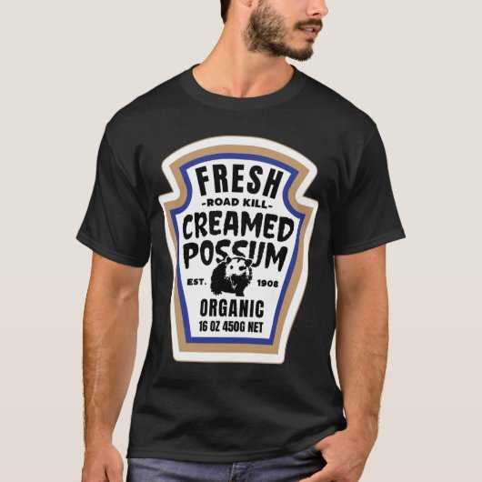 Fresh Creamed Possum Funny Halloween Food Label Co T-shirt (Voorkant)