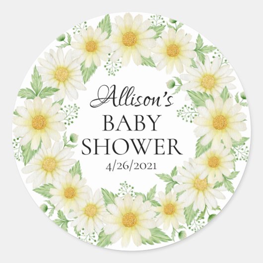 Fresh Daisy Baby shower Favor Ronde Sticker (Voorkant)