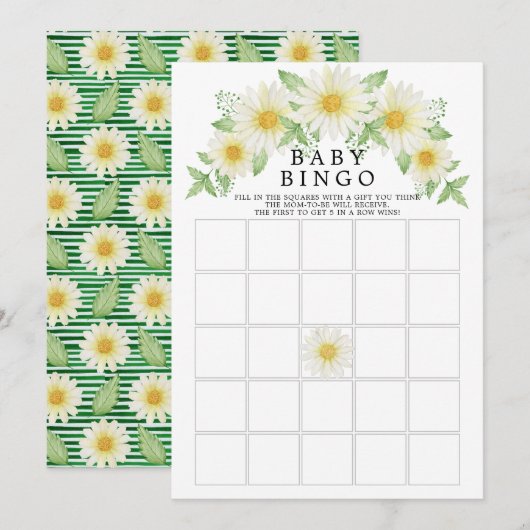Fresh Daisy Bingo Baby shower Game Kaart (Voorkant / Achterkant)